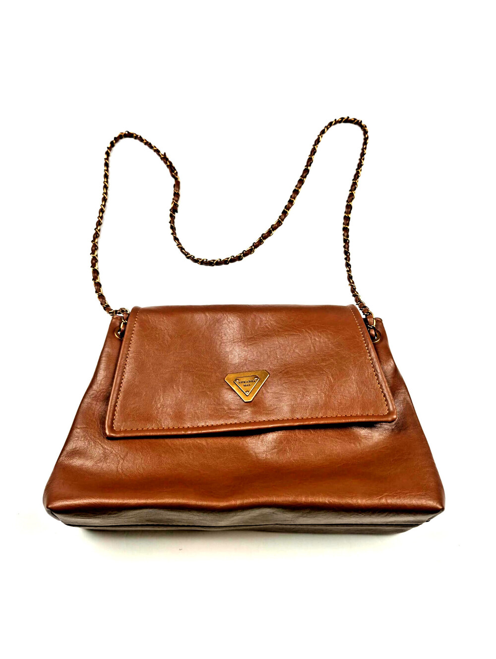 Luradsa 1943 Brown Shoulder Bag Chain Strap Flap Purse Gold Tone Hardware
